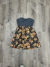Vintage Y2K Strapless Floral Dress Womens Small Fit Flare Mini 2000s