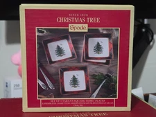 SPODE Christmas Tree Square Tidbit Plates Set of 4 Square - NEW NIB