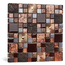 Red Wine Colors Glass Tile 2'' x 2'' Leaf Carving Imprints Antique Mosaics Te...