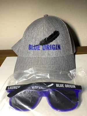 Blue Origin Adjustable Hat Ball Cap Blue White Black Feather + Sun Glasses HTF