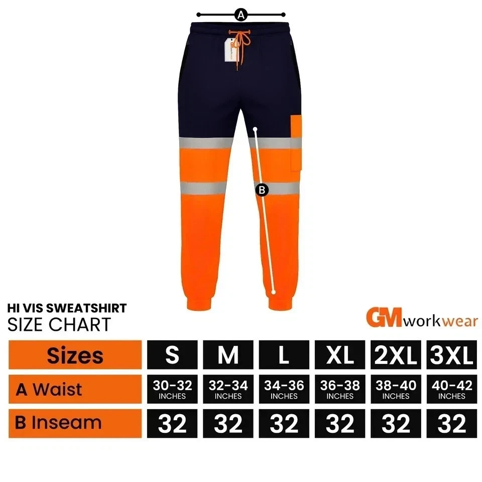 GM Workwear jogging bottoms size chart S to 3XL