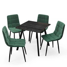 Moderner Esstisch & 4-tlg. gepolsterte Stühle Set stilvoll bequem Küche schwarz