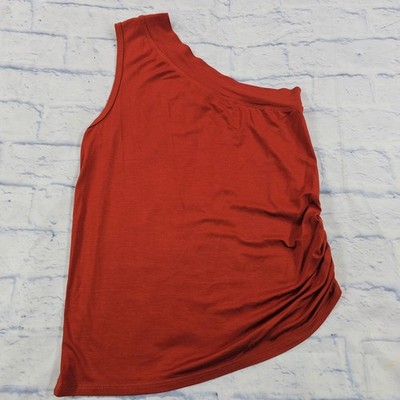 Trina Turk Kona 2 Top Womens XS Cinnamon Red One Shoulder Ruched Asymmetrical