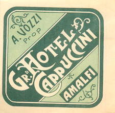 Gd Hotel Cappuccini ~AMALFI - ITALY~ Great Art Nouveau Luggage Label, c. 1920