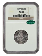 1877-CC 25C NGC/CAC MS63 - Liberty Seated Quarter