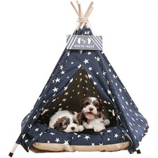 Pet Teepee Tents, 24 Inch Portable Indoor Dog Teepee Bed with Thick Cushion, ...