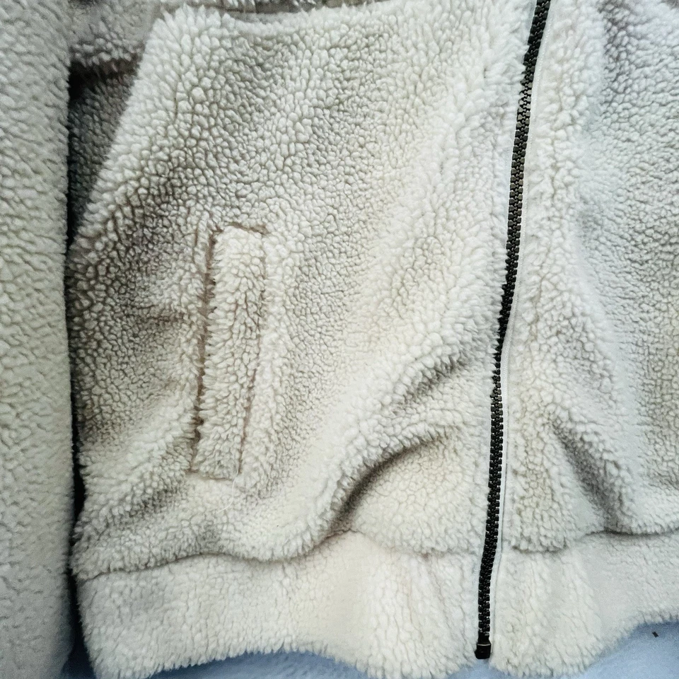 Roxy шерпа с капюшоном куртки женщин M средний желтовато-коричневый бежевый молнии флис пальто теплый - Изображение 3 из 4