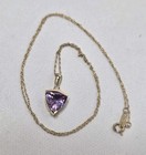 Beautiful 10K Yellow Gold & Amethyst & Diamond Necklace Pendant And Chain, 1.66g — photo 3