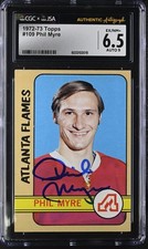 Phil Myre Signed 1972-73 Topps Rookie Card 109 Atlanta Flames CGC 6.5 JSA 9 Auto. rookie card picture