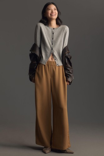 Anthropologie Soft Pull On Pants Wide Leg Khaki Camel Size M Medium NWT - Picture 2 of 4