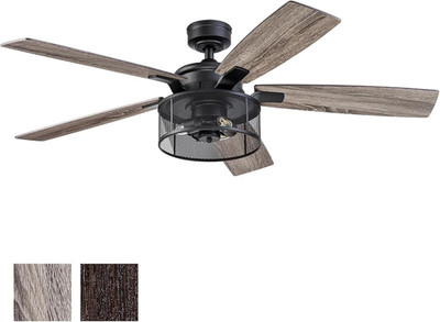 Ceiling Fans Carnegie Industrial 52 Inch Ceiling Fan with Light, Remote Control 