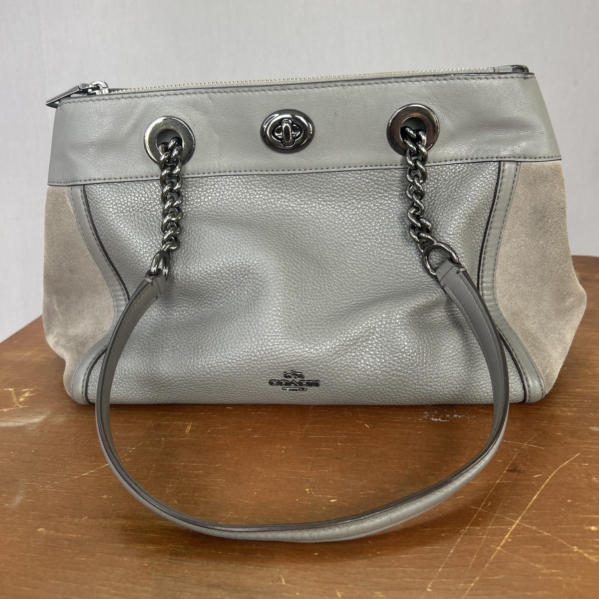 COACH 20165 Turnlock Edie Carryall Gray Pebbled Leather & Suede