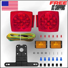 LED Red Tail Trailer Light Kit Wiring Harness 12V Waterproof Submersible For Bus