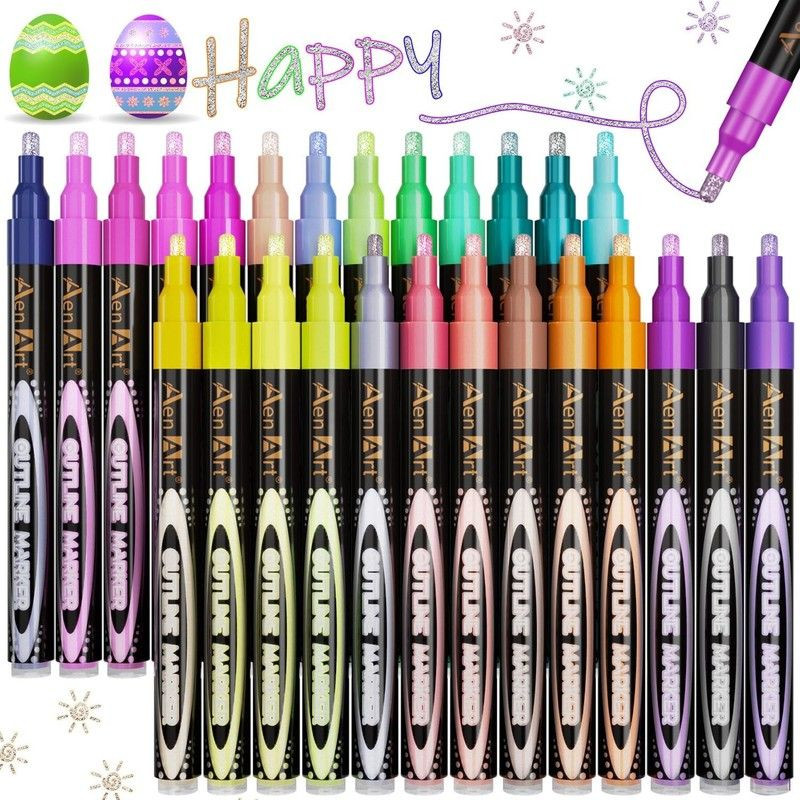 Aen Art Double Line Pens, 26 Colors Shimmer 26 Count (Pack of 1), 26 