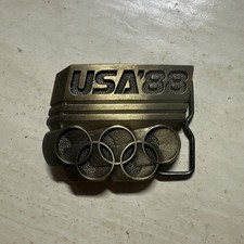 Olympics 1988 USA 88 Olympic Rings Cutout Commemorative Brass Tone Belt Buckle