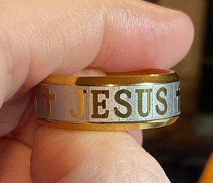 Authentic Laser Engraved JESUS Cross Ring, Size 10, 18K Gold Plated, Titanium, Faith