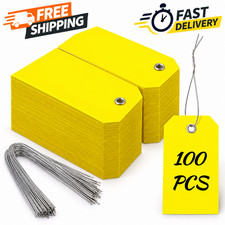 100Pcs Yellow Plastic Shipping Tags with Wire Waterproof ID Inventory Labels