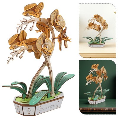 Phalaenopsis Flowers Desktop Potted Kit 3d Wooden Puzzle Artificial Bouquet