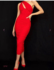 House of CB Valentina One Shoulder Cutout Ruched Dress. Medium w/ Bigger cups