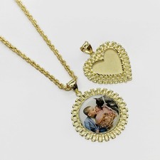 Collar Rolex clásico redondo/corazón colgante con imagen conmemorativa de oro de 10k