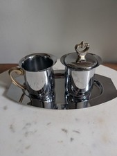 Vintage Kromex Chrome Sugar Creamer Tray Set Mid Century Modern Cream & Sugar