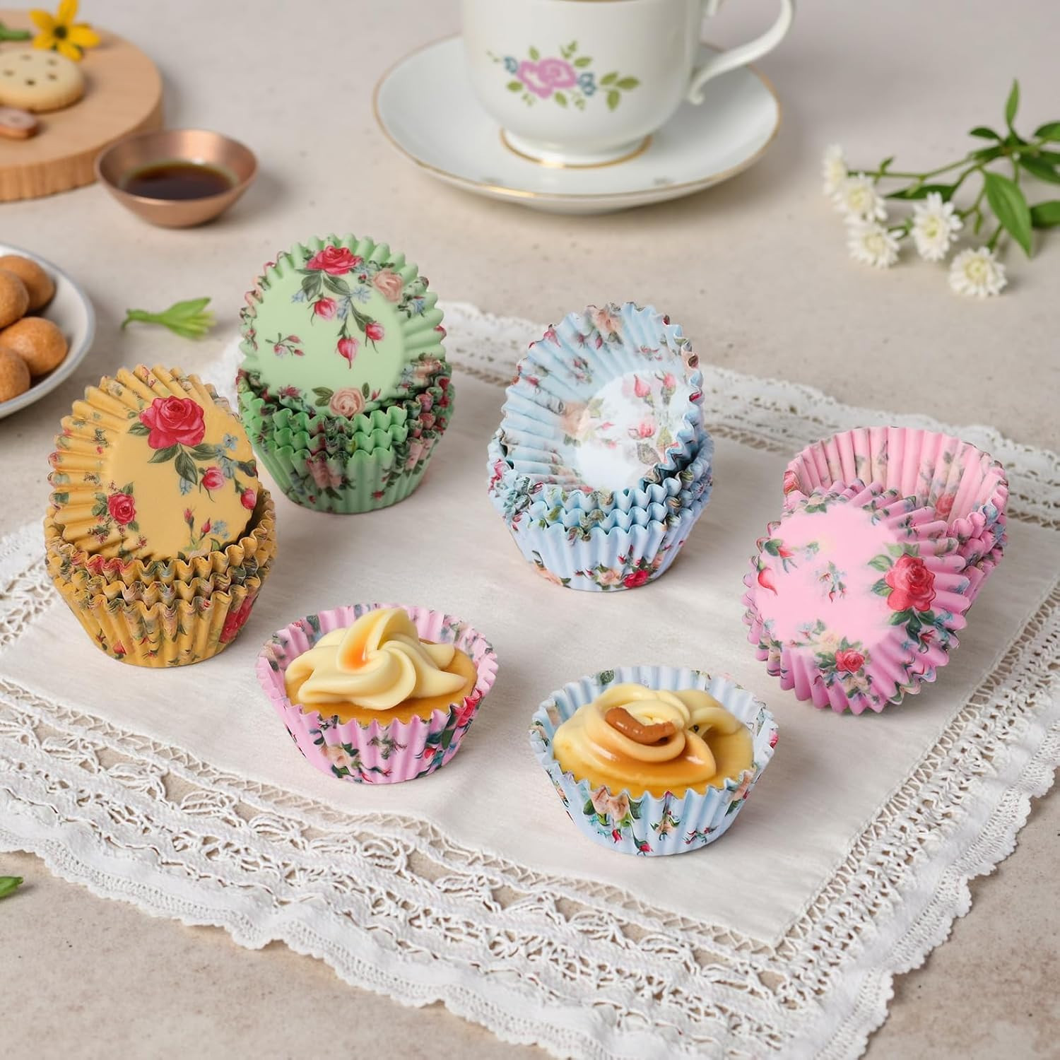 Floral Mini Cupcake Liners 400 Count Colorful Paper Baking Cups Food Grade Dispo
