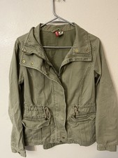 Divided By H M Womens Army Green Utility Jacket Hooded Size 10 Long Sleeve