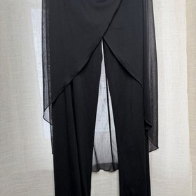 90s Y2K La Belle Wide Leg Halter Jumpsuit Black Mesh Ruched Vintage Goth Medium