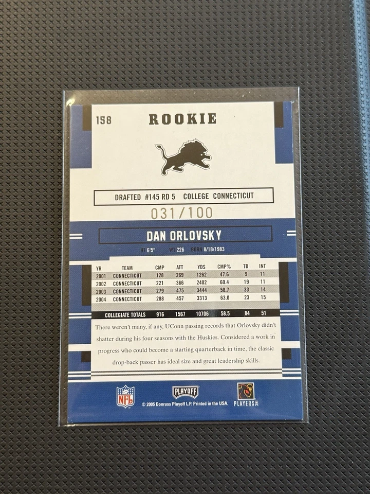 2005 Playoff Prestige - Rookie Dan Orlovsky #158 Xtra Points Purple /100 (RC) - Image 2 of 2