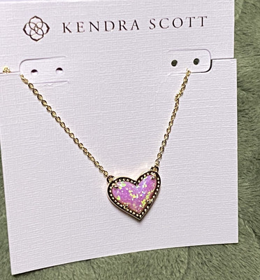 NWT Kendra Scott Ari Heart Bubblegum Pink Opal Necklace Bracelet Gold Plated Set