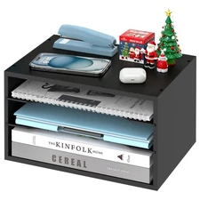 Wood Desk Organizer 3 Tier Paper Tray for with Adjustable Storage Shelves