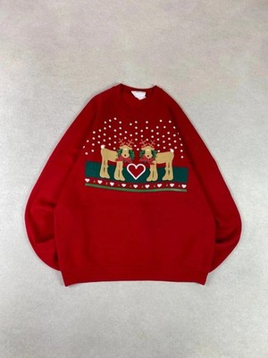 Pullover Crewneck Sweat Made in USA Vintage Jahr 1989 Printed Cerf Christmas 50% C