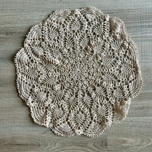 Handmade Hand Crocheted Beige Lace Doily Round Pattern Table Decor