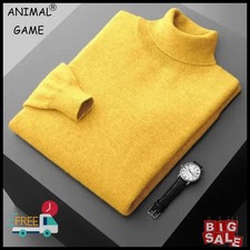 Mens Thick Turtleneck Sweater Warm Wool Blend Knit Pullover Winter Solid S-3XL