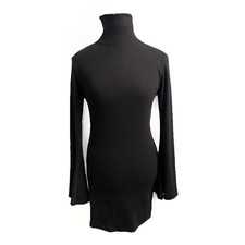 NWT Nasty Gal Black High Neck Flare Sleeve Ribbed Bodycon Mini Dress Size 6