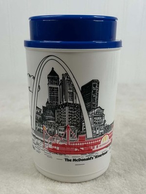 Vintage 90s McDonald's Thermo Whirley Blue St. Louis Riverboat Travel Mug Coffee