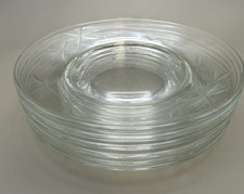 Set of 6 Clear Glass Plates Etched Starburst Pattern-6.5"