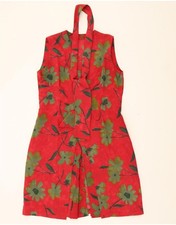 VINTAGE Womens Front Tie Sleeveless Sheath Dress UK 14 Medium Red Floral DF08