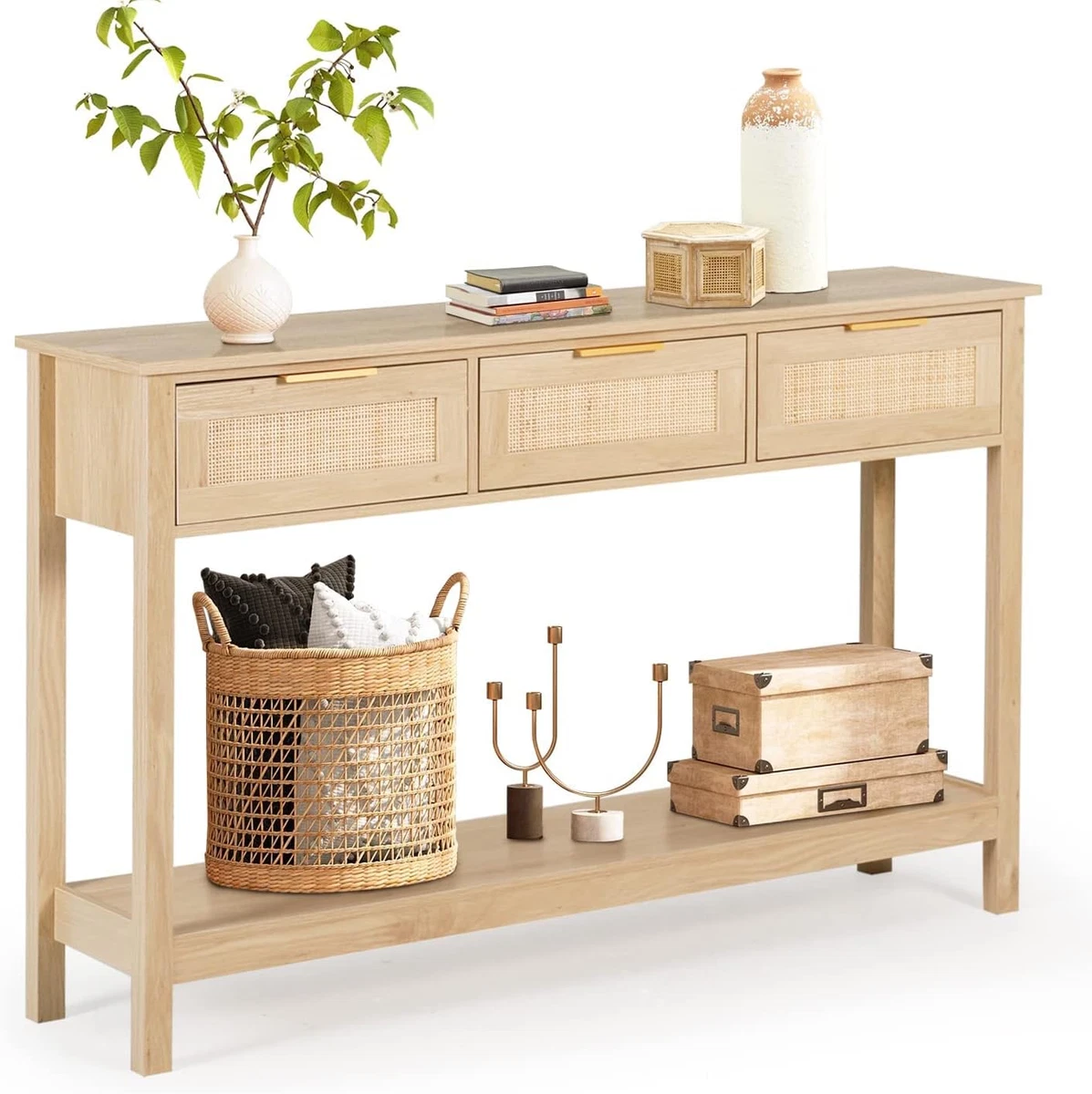 LAZZO Rattan Console Table Boho Entryway Table Narrow Long Sofa