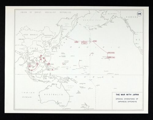 Carte de West Point Seconde Guerre mondiale Japon offensives Pearl Harbor Hawaï Philippines - Photo 1 sur 2