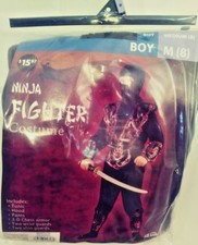 NINJA FIGHTER COSTUME BY FUN WORLD BOY MEDIUM 8 FREE FAST SHIPPING RED NINJA