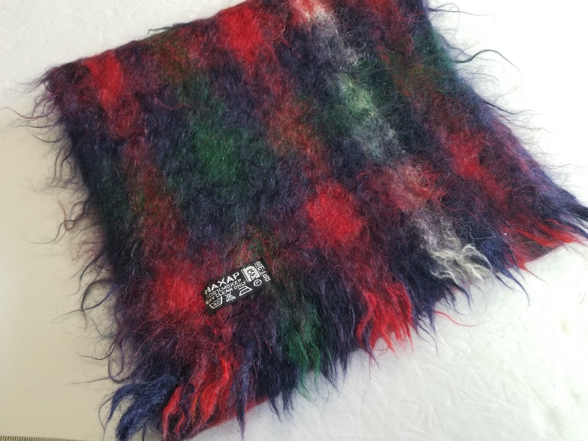Haxap 100% MOXEP Mohair Scarf Vibrant Red Plaid with Fringe