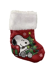 Peanuts Snoopy Mini Christmas Stocking Satin Plush red with fur trim