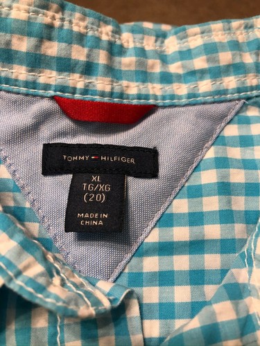 NICE Tommy Hilfiger Blue White Plaid Short Sleeve Button-Up Shirt Youth XL (20) - Picture 4 of 4