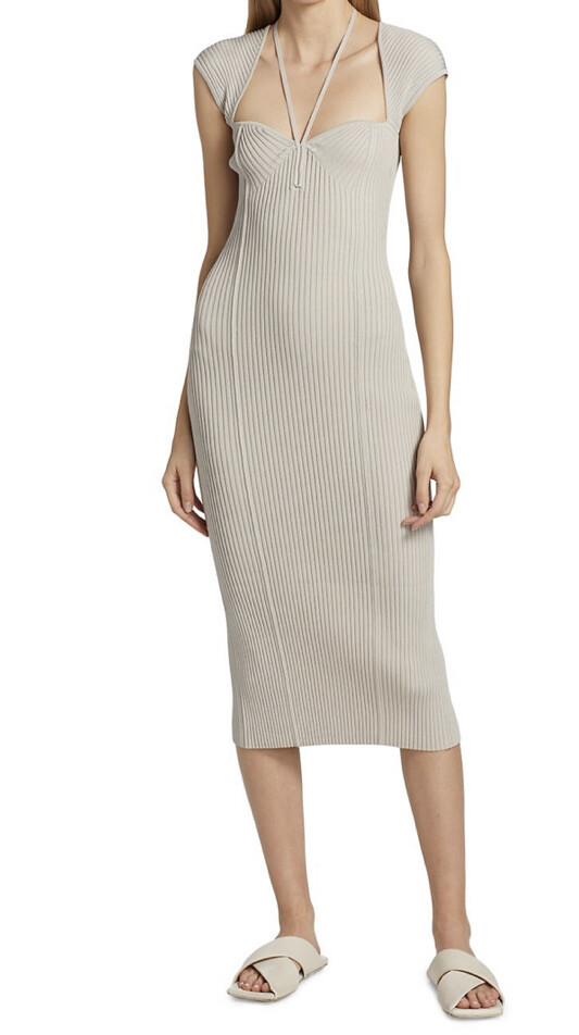 Jonathan Simkhai Florence Midi Dress Otter Color Size XL $425 NWT | eBay
