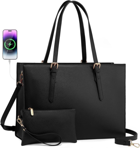 Laptop Bag for Women, Fashion Computer Tote Large Capacity, Leather Shoulder Bag - Picture 11 of 12