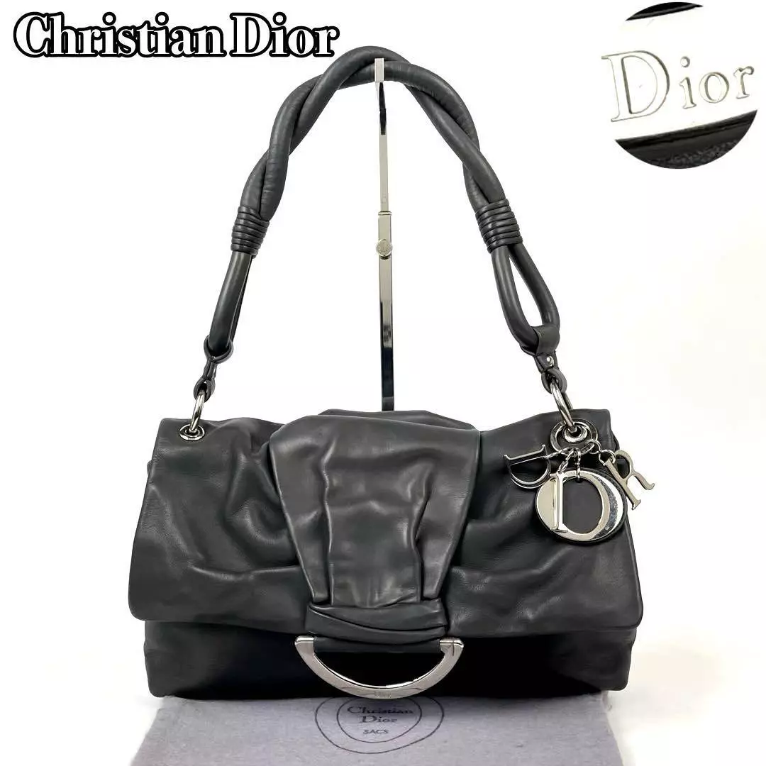 Mini sac à main Christian Dior vintage une épaule trotteur cuir argent quincaillerie