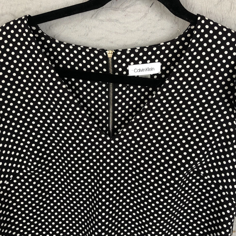 Calvin Klein Dress Womens 14 Black White Polkadot Knit Office Career Classic NEW - Image 3 of 4