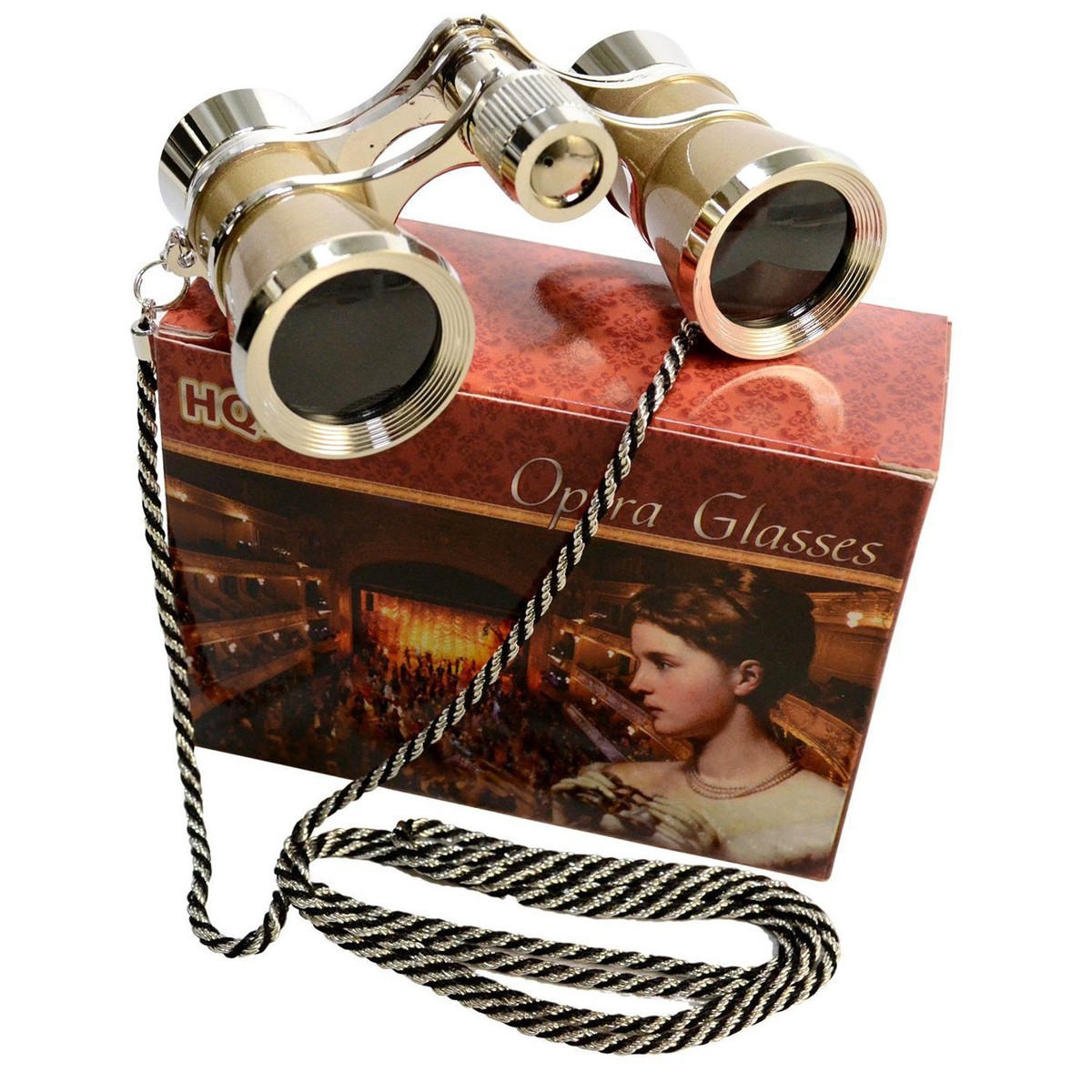 OPÉRA SCANCH 3 x 25 Opera Glass Binocular Golden / Silver with Chain, Crystal