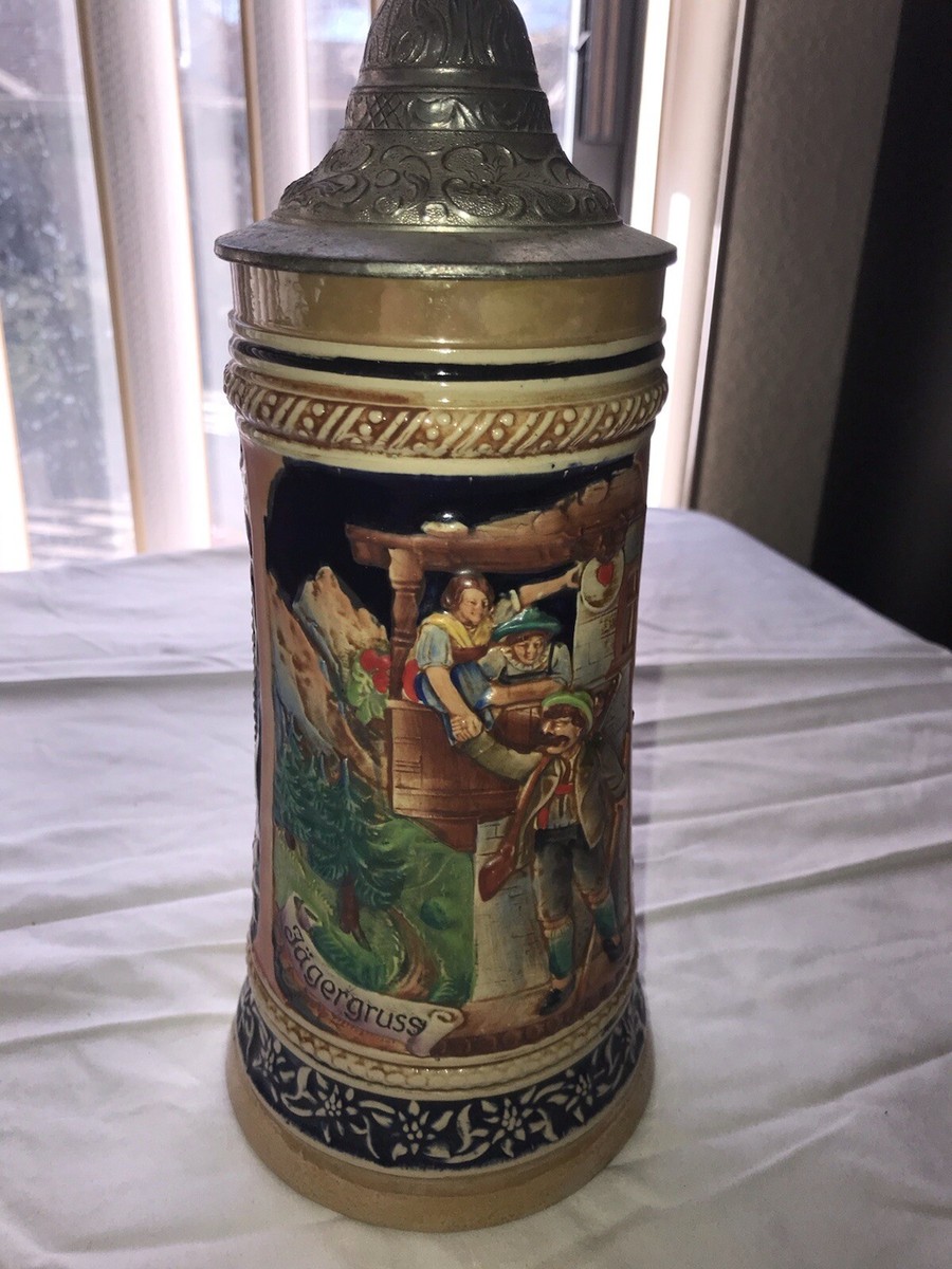 J*1様 stein VINTAGE REPRODUCTION DAMAGE D Vintage Deutsches Bundes-Gebrauchsmuster Beer Stein Lidded 1